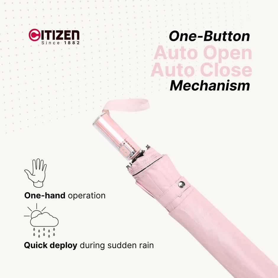 Citizen Auto Open Close Umbrella Glass Handle Baby Pink | 23.5 inch | 3 Fold