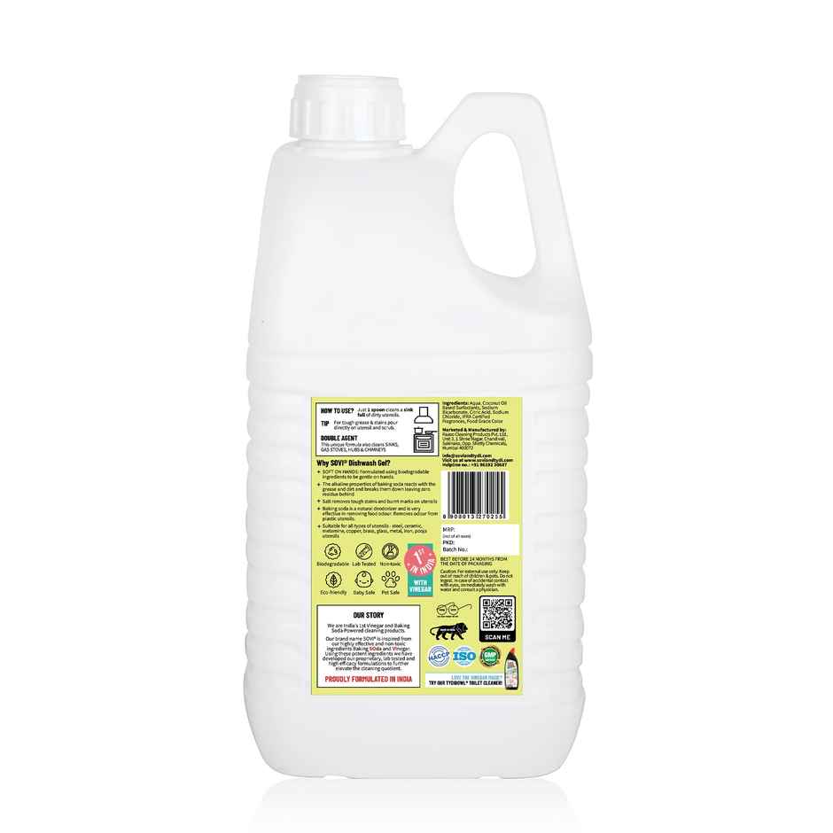 Sovi Eco-Friendly Dishwash Liquid With Baking Soda - Salt And Lemon Extract | Lemon Juicy