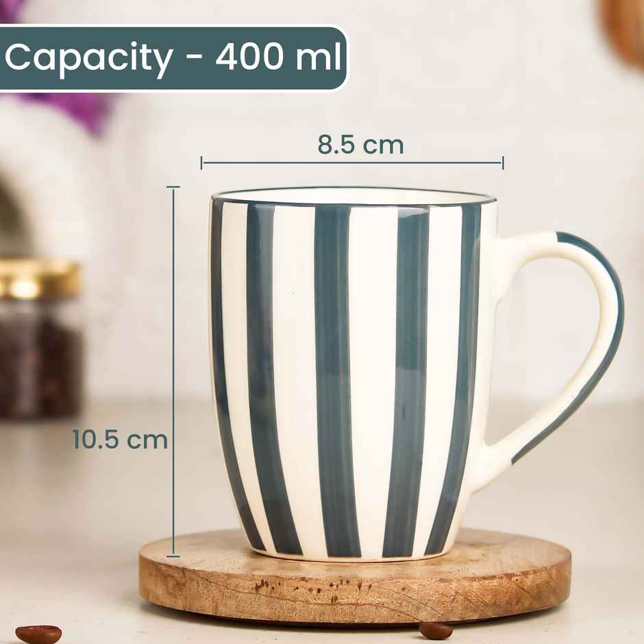 The Earth Store Grey Stripe Ceramic Coffee Mug | 400 ml Microwave and Dishwasher Safe