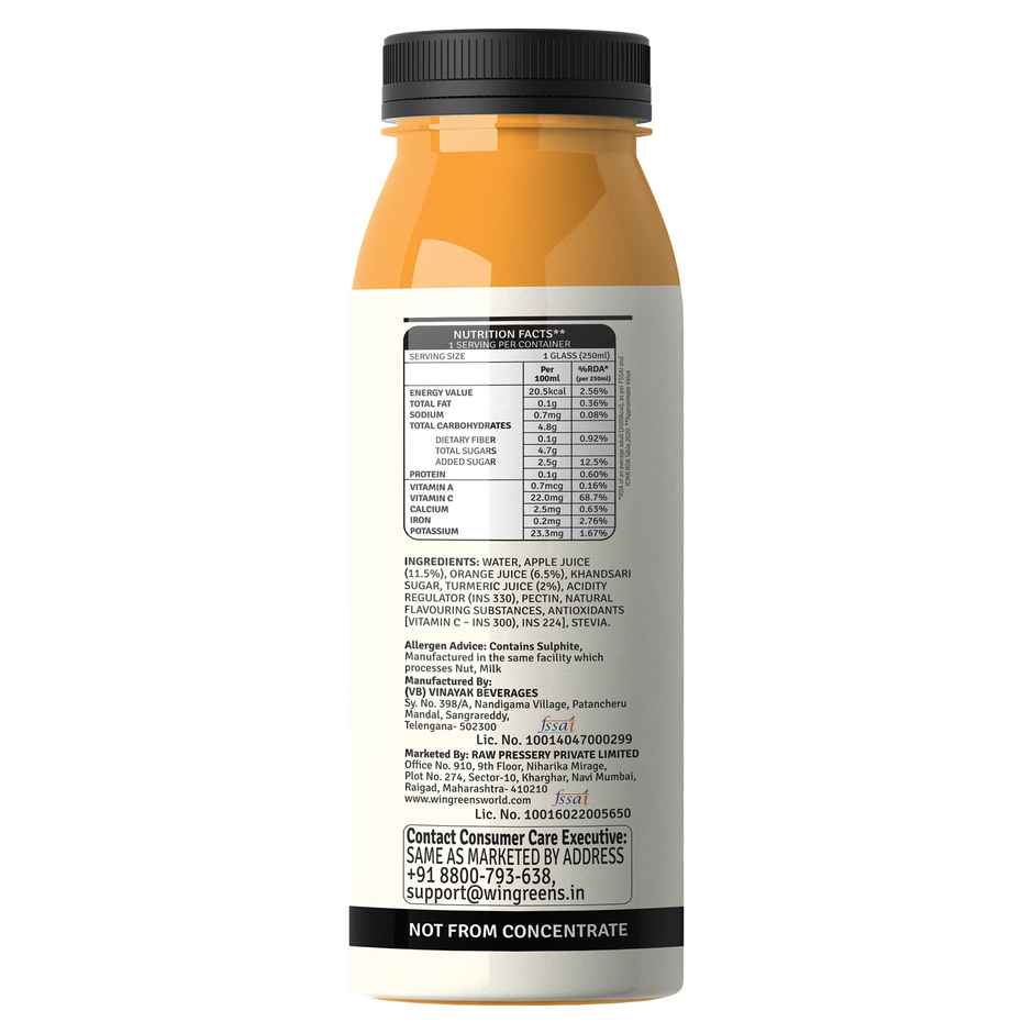 RAW Pressery Turmeric Twist  Turmeric, Orange & Apple Juice  Not From Concentrate  Daily Dose
