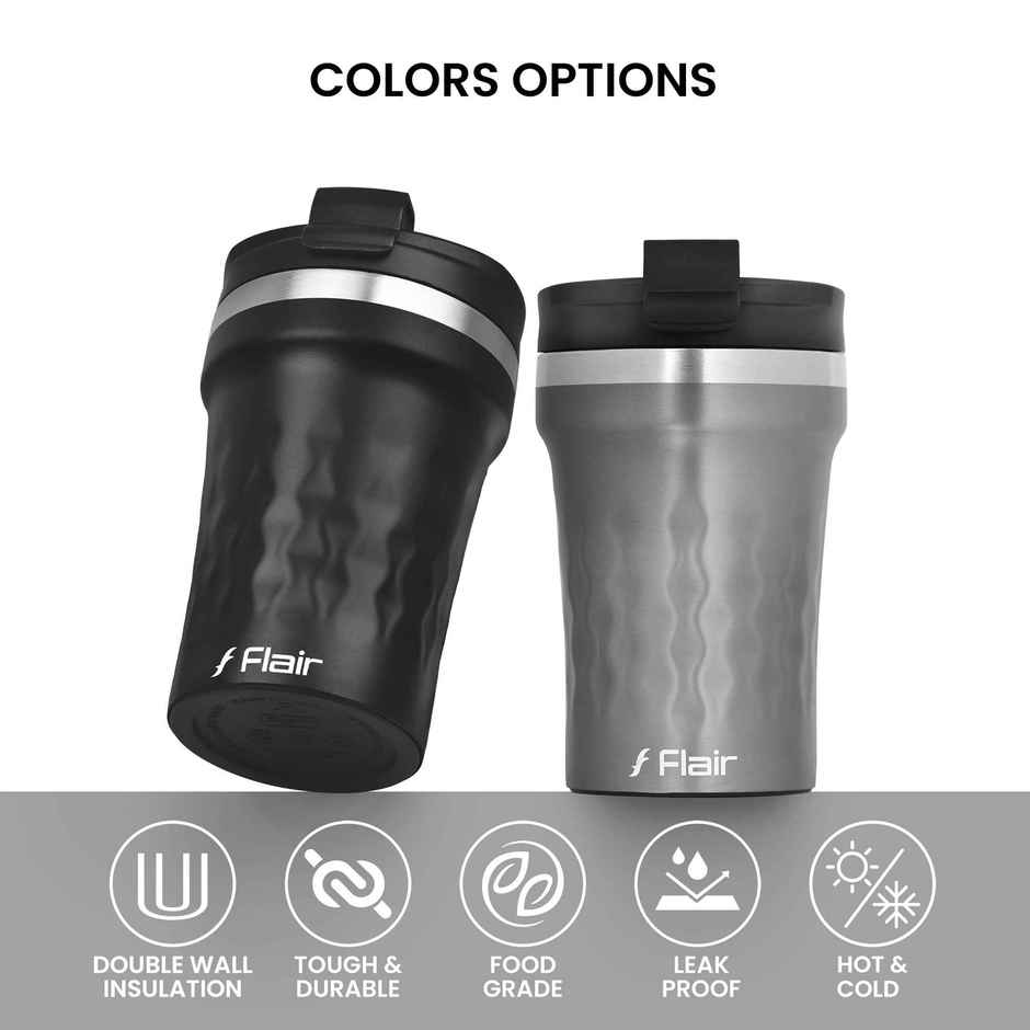 FLAIR Crest Stainless Steel Insulated Coffee Mug | Grey - 325 ml