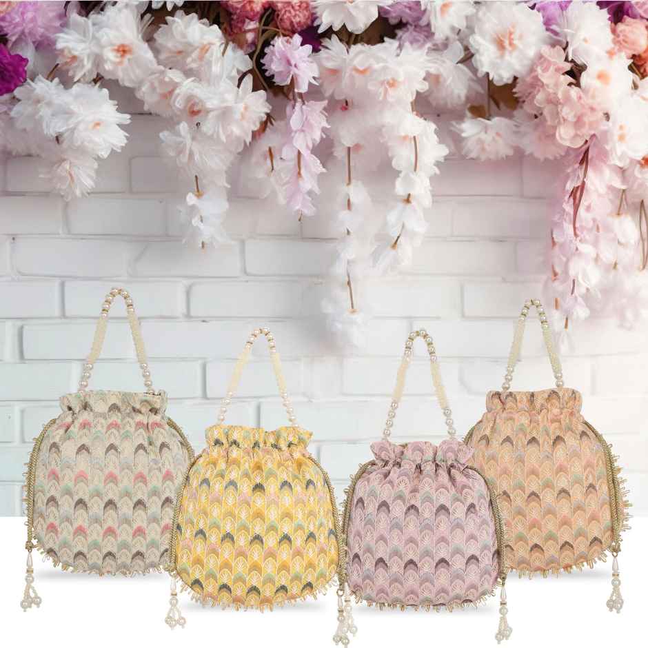 Lavie Women's Noor Chevron Embroidered Potli | Small | Yellow