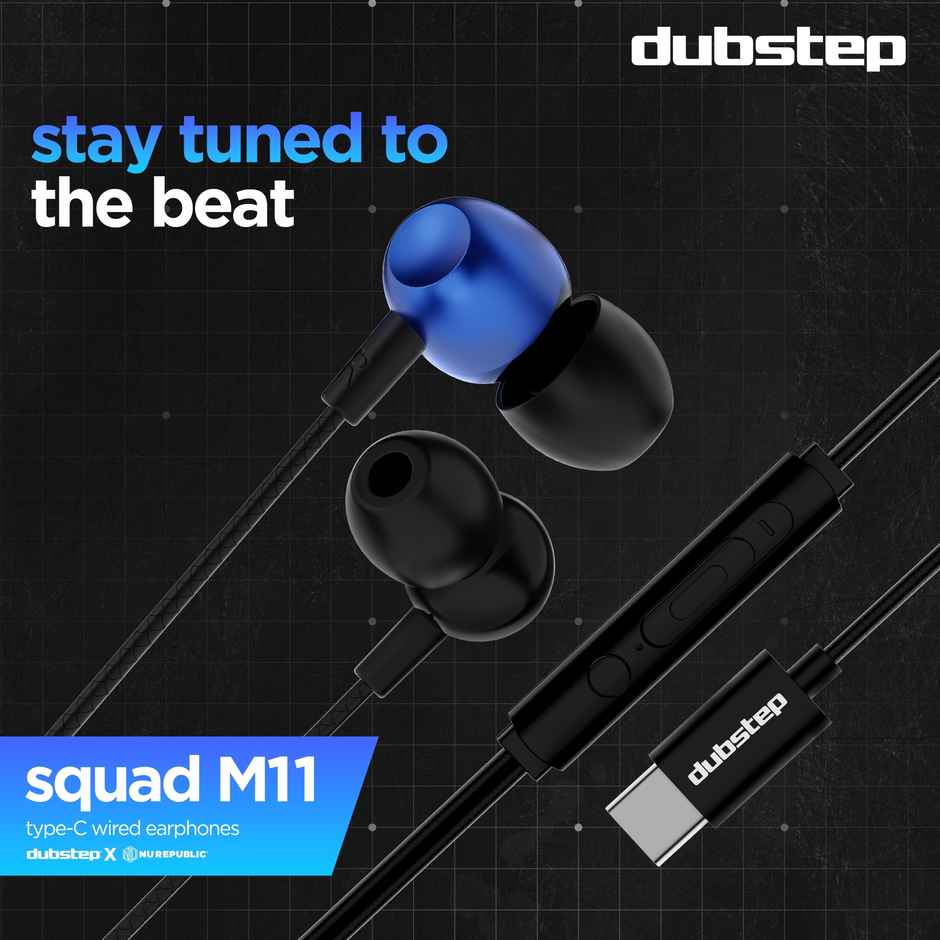 Dubstep Squad M11 With X-Bass Technology | 10 mm Drivers Wired Type-C Earphones With Mic | Blue - Black