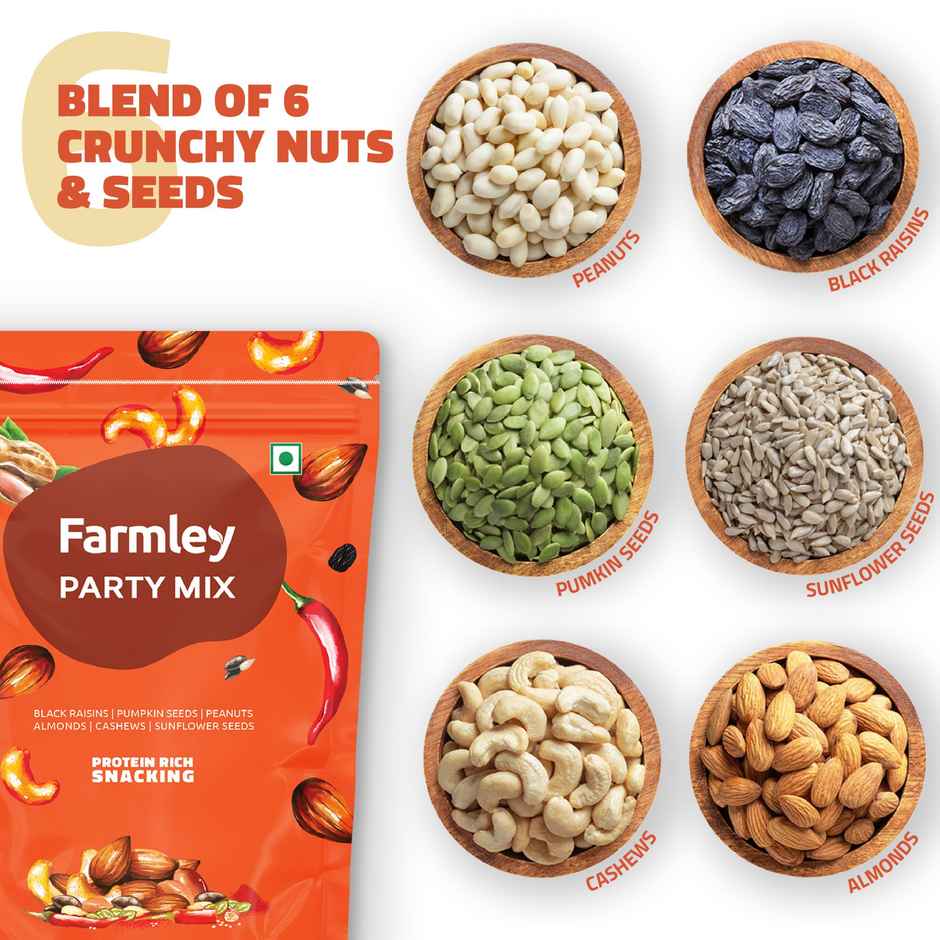 Farmley Party Mix Snacks Mix Dry Fruits - Almonds, Cashew, Peanuts, Sunflower Seeds & More Combo  
