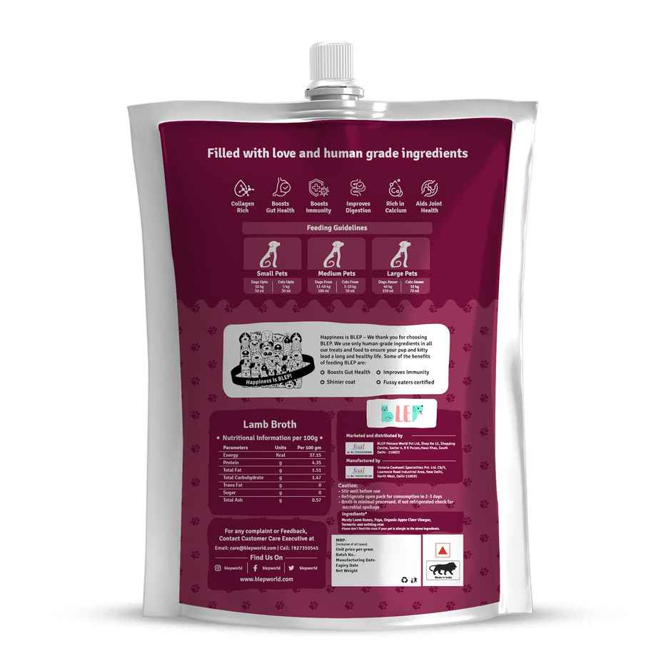 Blep 100% Natural Lamb Broth For Dogs And Cats | 5 Packs | Zero Preservatives (500g) & Blep 100% Natural Dog Food | Lamb Blueberry Trial Pack | 5 Packs | Zero Preservatives (500g) Combo
