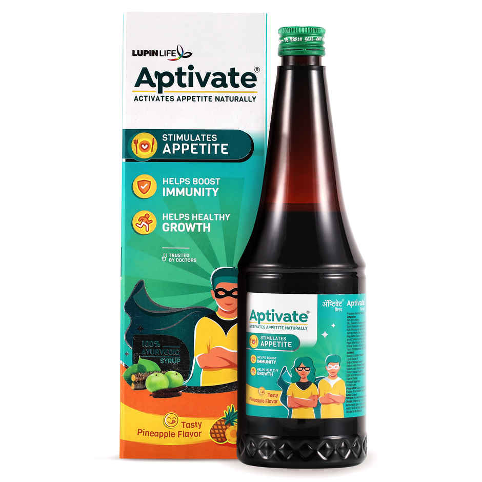 Lupin Life Aptivate Syrup for Children Enhance Appetite Boosts Immunity Improves Digestion Pineapple