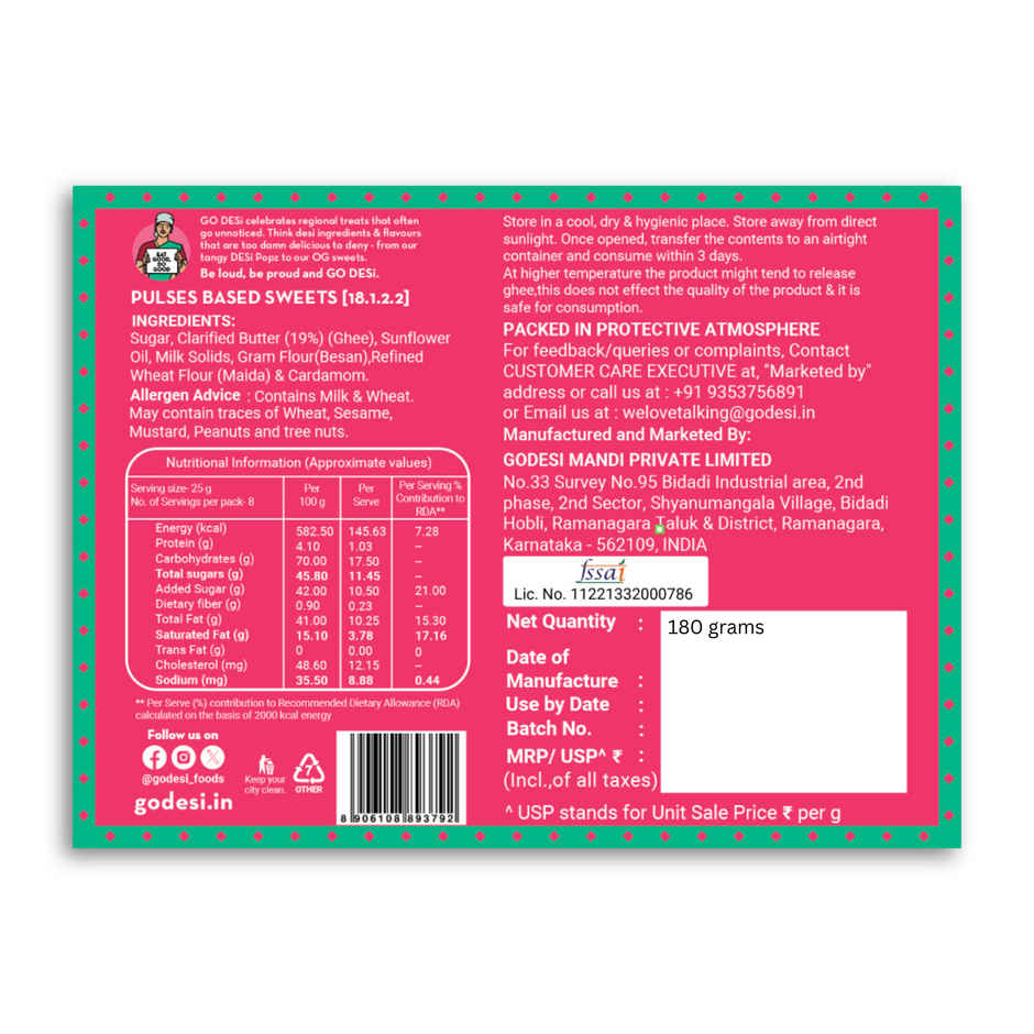 Mysore Pak | Sweets By Go Desi (200g) & Premium Kaju Katli, 61% Cashew | Burfi | Kaju Katri | Sweets By Go Desi (180g) Combo 