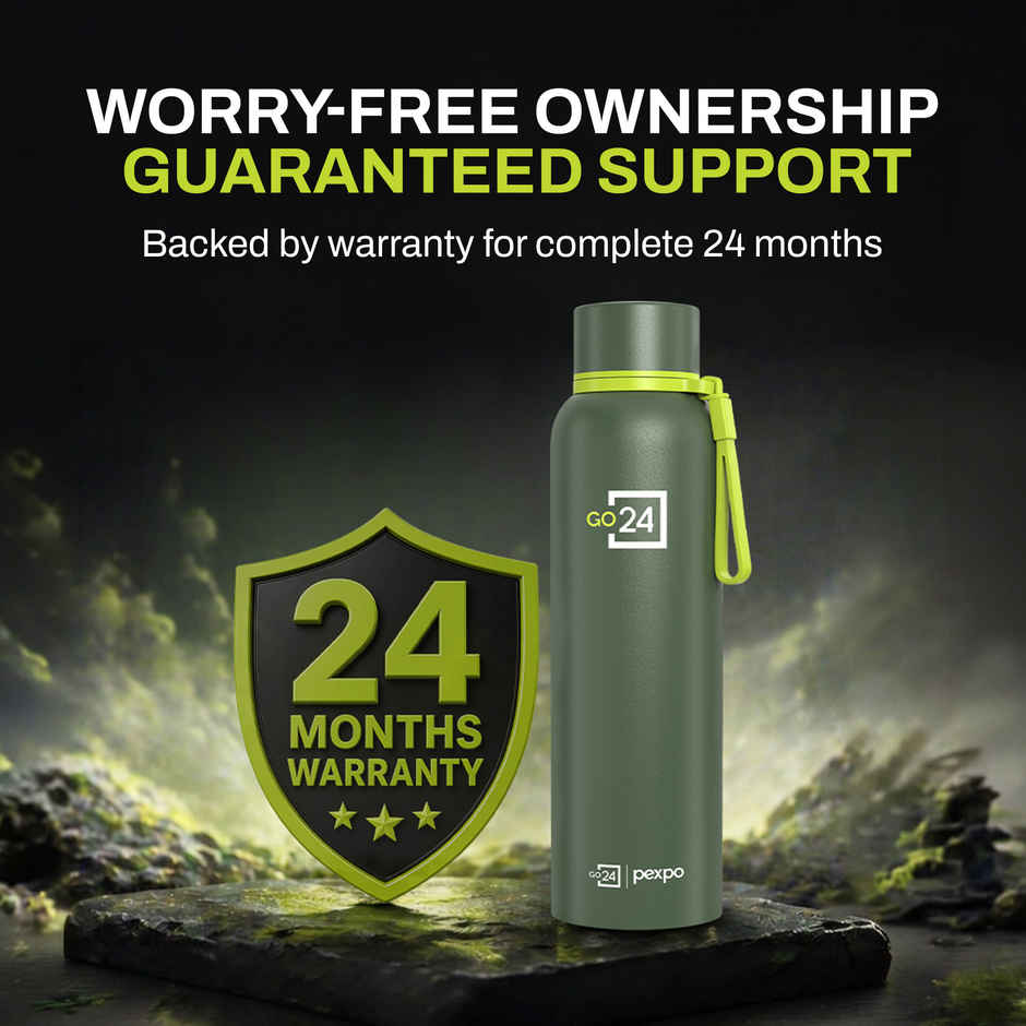 Go24 | Pexpo Bravo Hot & Cold ISI Certified Insulated Thermosteel Water Bottle | Military Green | 1 L