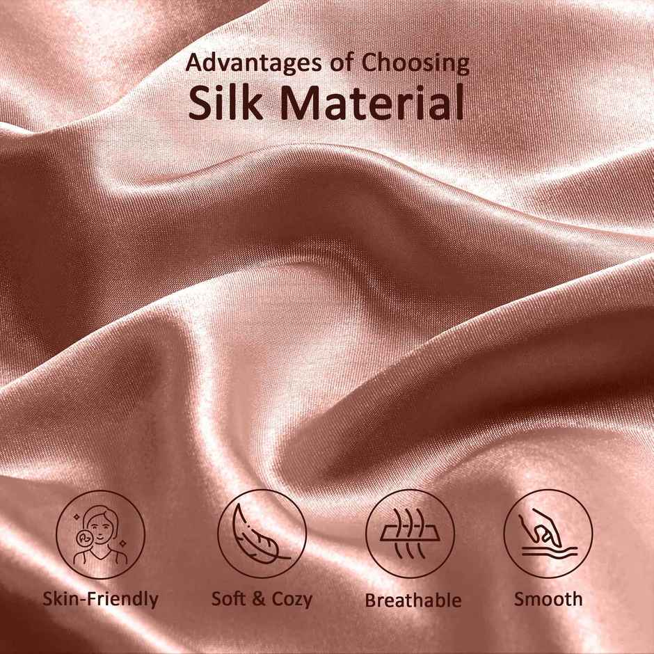 Kuber Industries 2 Pcs Satin Pillow Covers for Hair with 3 Scrunchies for Women | Subtle Copper