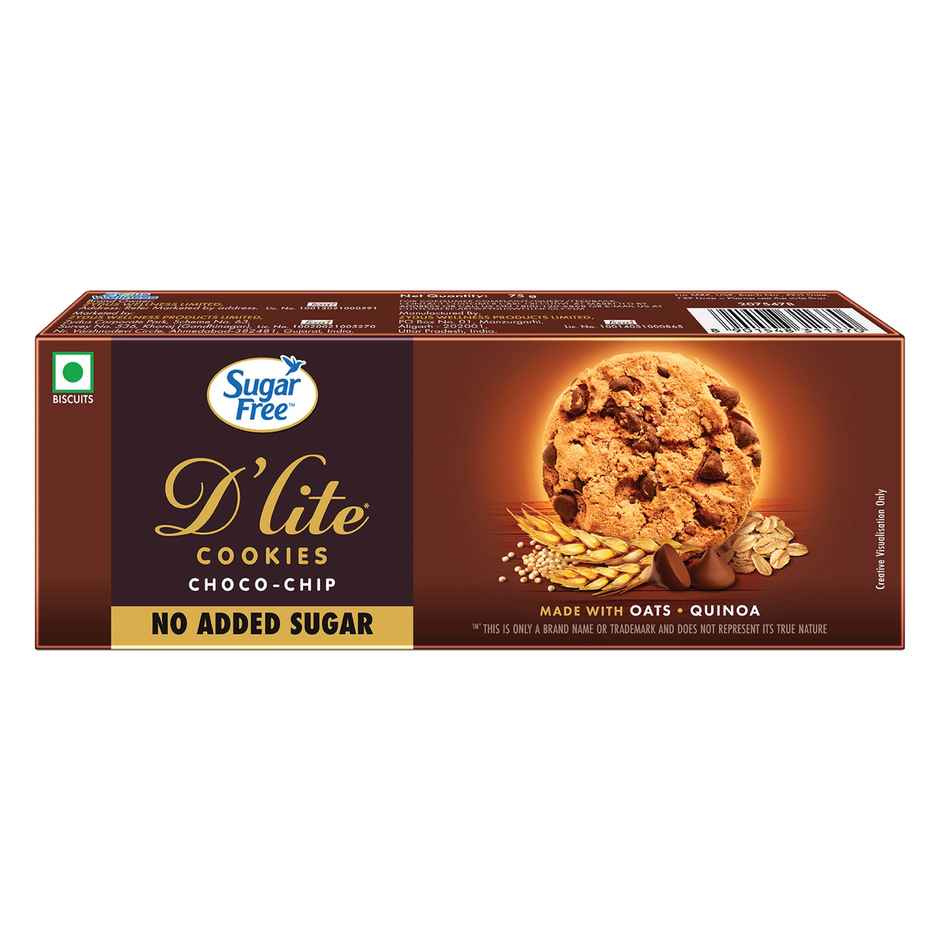 Sugar Free D'Lite Choco Chip Cookies | Zero Added Sugar | Made with Oats & Quinoa