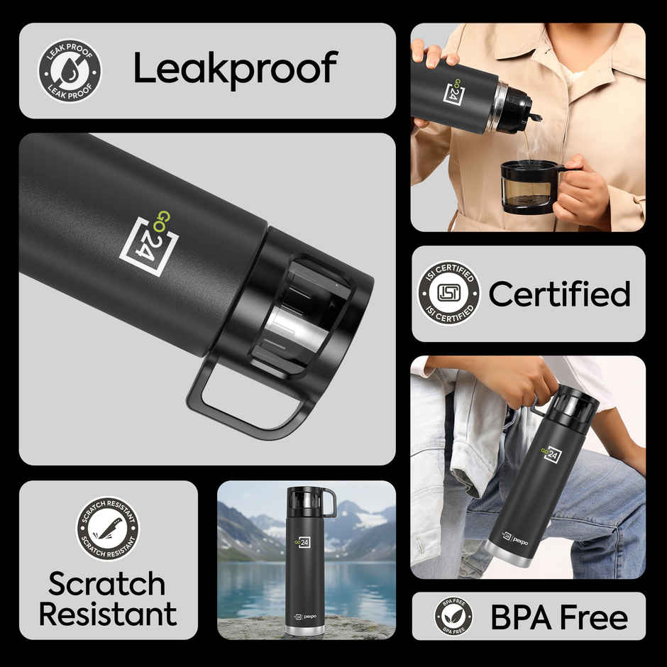Go24 | Pexpo Vacuum Insulated Water Bottle With Jute-Bag | 1 L | 24 Hrs Hot And Cold Ferrero Flask