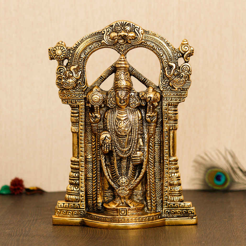 eCraftIndia Golden Metal Tirupati Balaji Idol, Lord Venkateswara Swamy Murti For Home