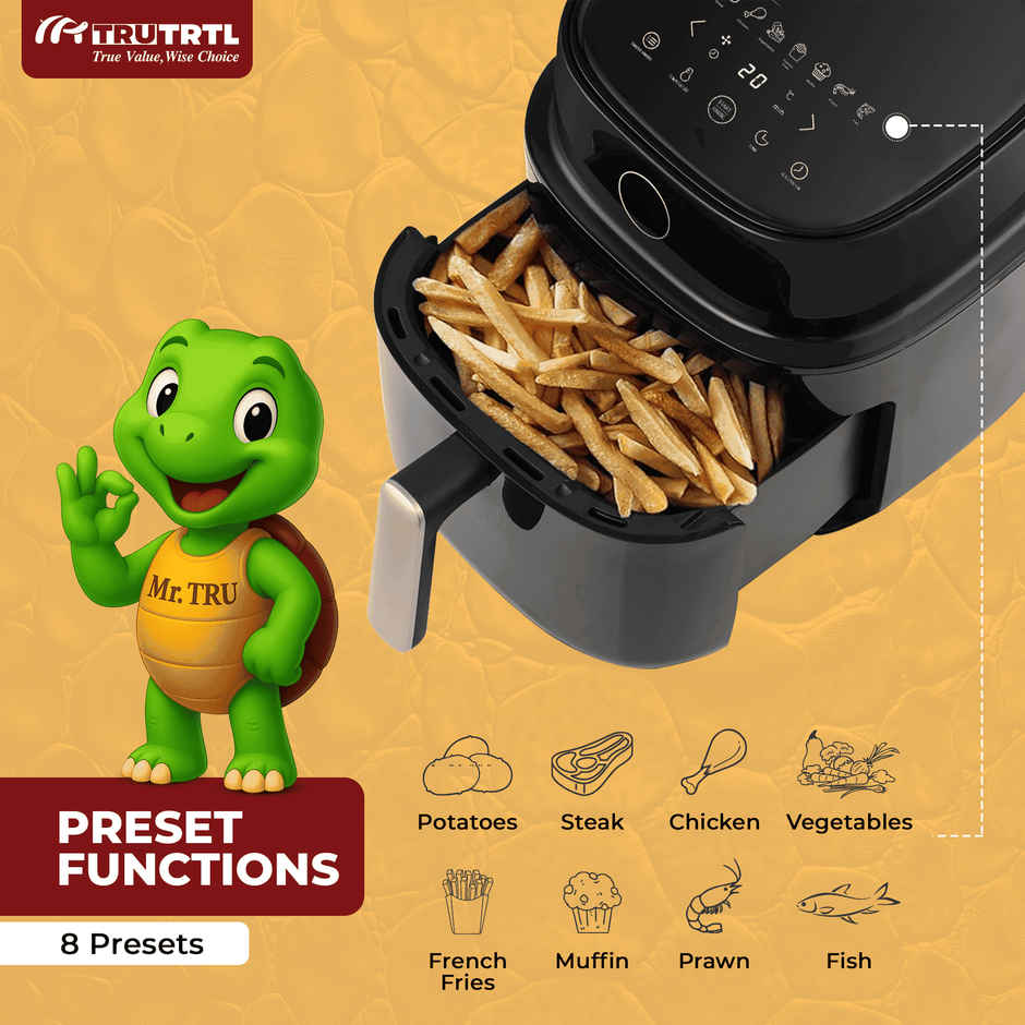 truTRTL Smart Digital 4.5L Air Fryer for Home| 1400 Watt| 8 Preset Menu| Glossy Black