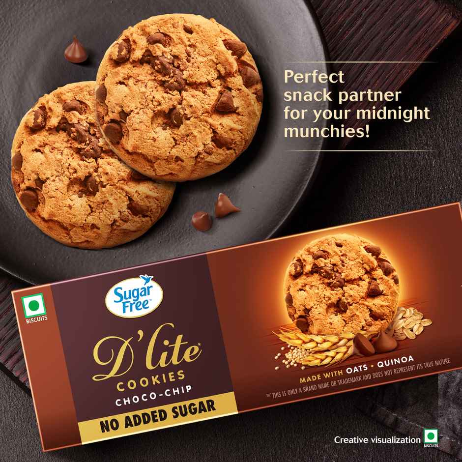 Sugar Free D'lite Choco Chip Cookies | Zero Added Sugar | Made With Oats & Quinoa