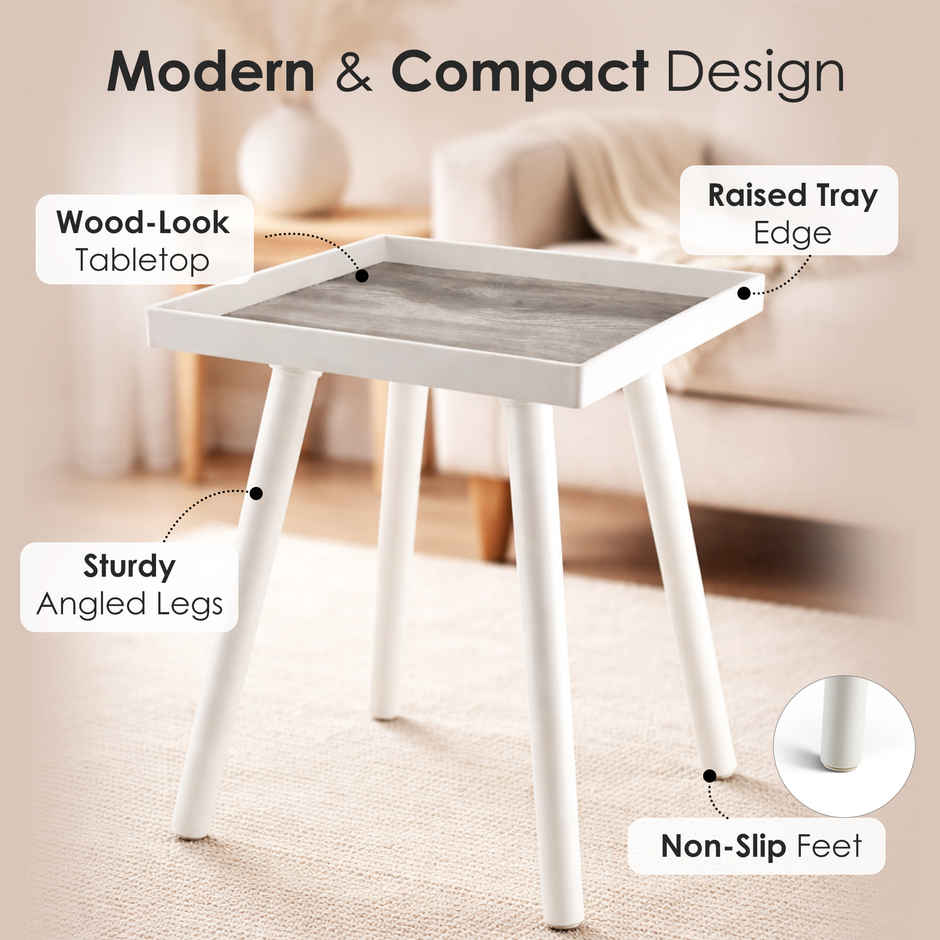 Nayasa Square Side Table Plastic Bedside Table | Grey