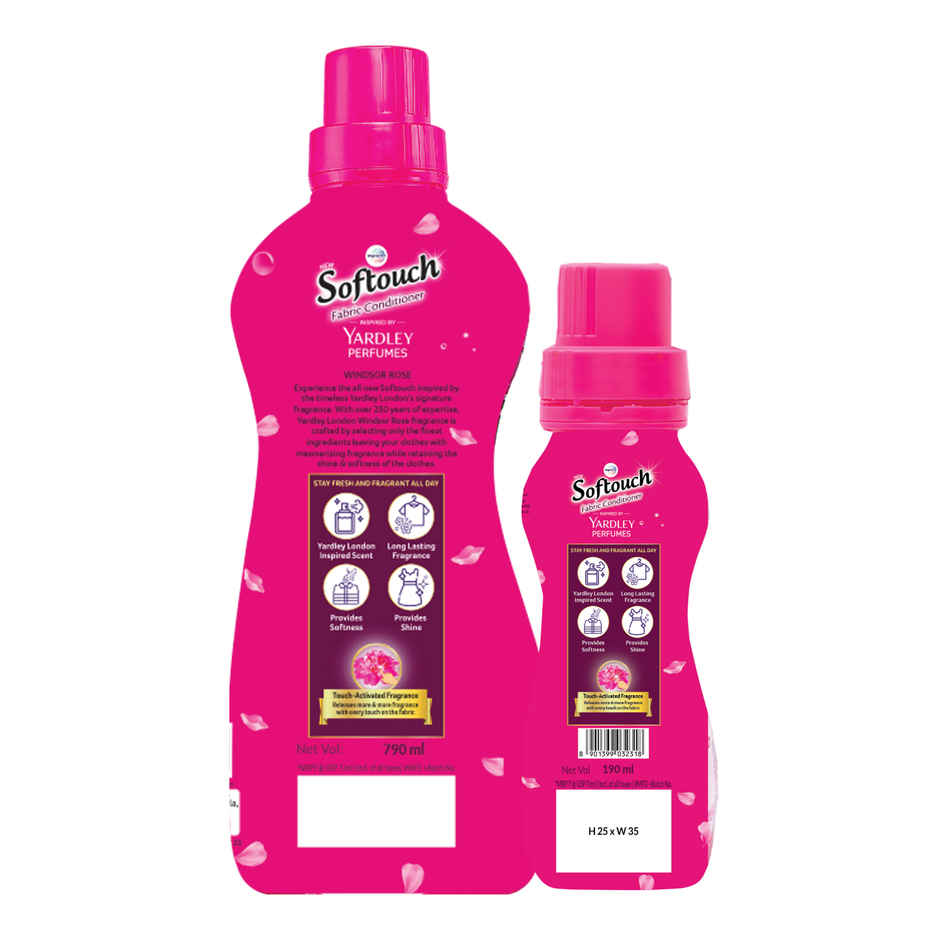 Softouch Yardley Fabric Conditioner | Long Lasting Fragrance for Clothes | Windsor Rose | 790 + 190 ml