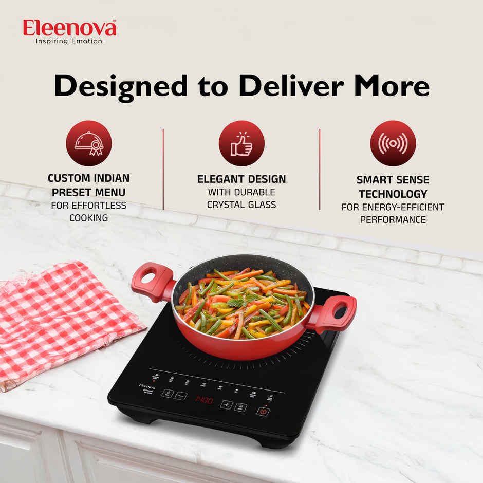 Eleenova Reflection 2000 Watts Superior Crystal Glass Soft Touch Induction Cooktop