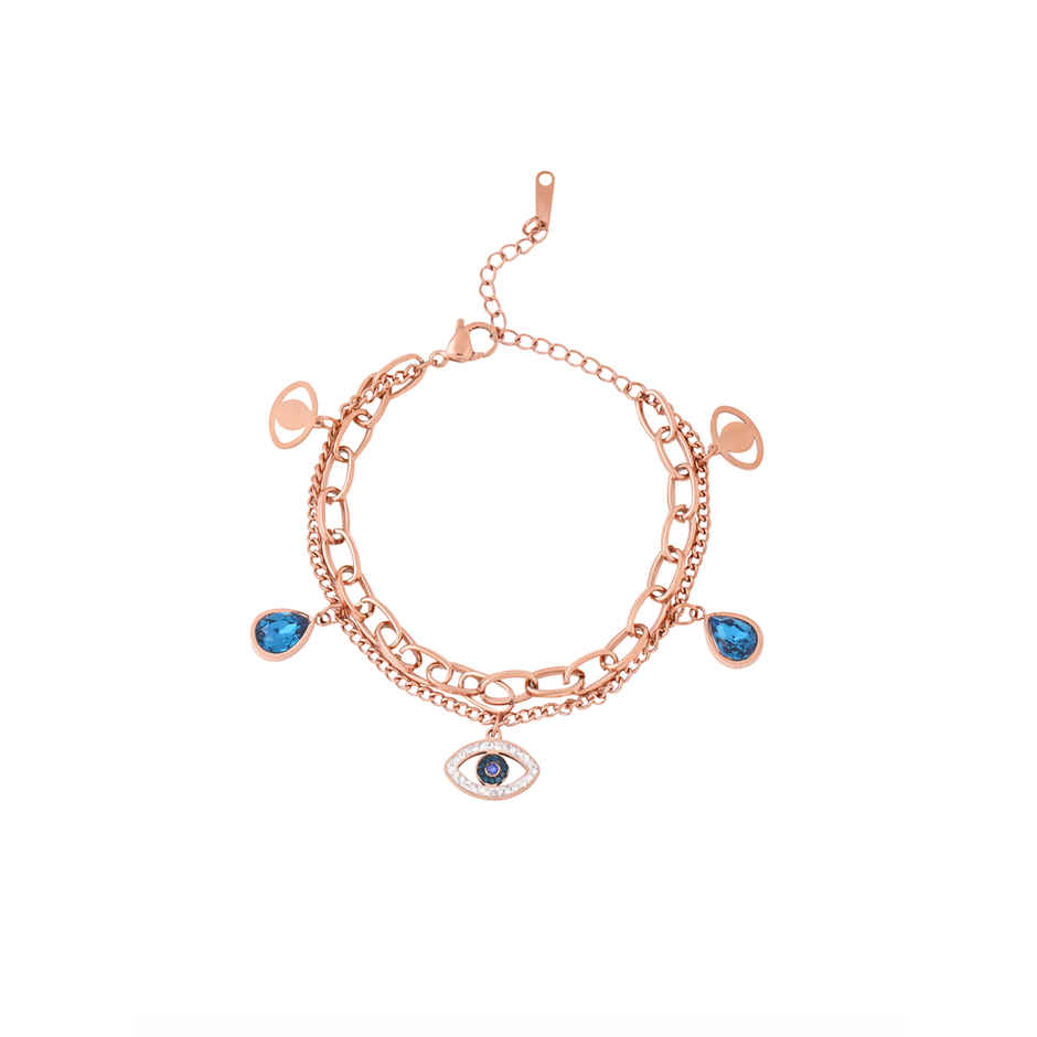 Yellow Chimes Rose Gold Evil Eye Bracelet - Crystal Charm for Women