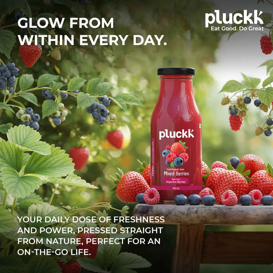 Pluckk Cold-Pressed Mixed Berries Juice | No Sugar, No Preservatives | Antioxidant-Rich | Combo