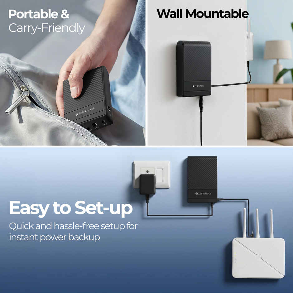 Zebronics EnergiUPS 4K Router UPS | 4000mAh | 4H Backup | 3A Output | Fast Charging