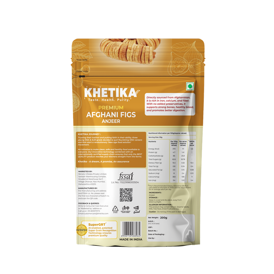 Khetika Premium Afghani Anjeer (Dried Figs) | Rich in Calcium & Fibre | No Added Preservatives