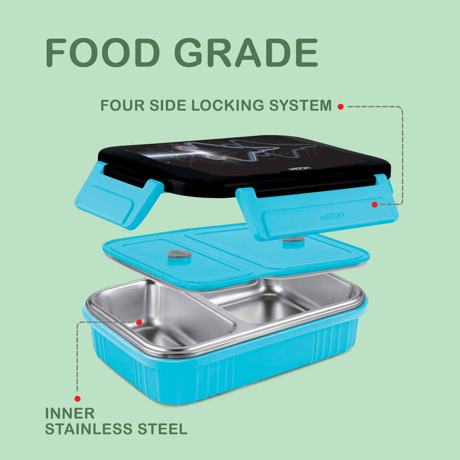 Milton Meal Safe Steel Kids Tiffin Box | 465 ml | Light Blue | PU Insulated