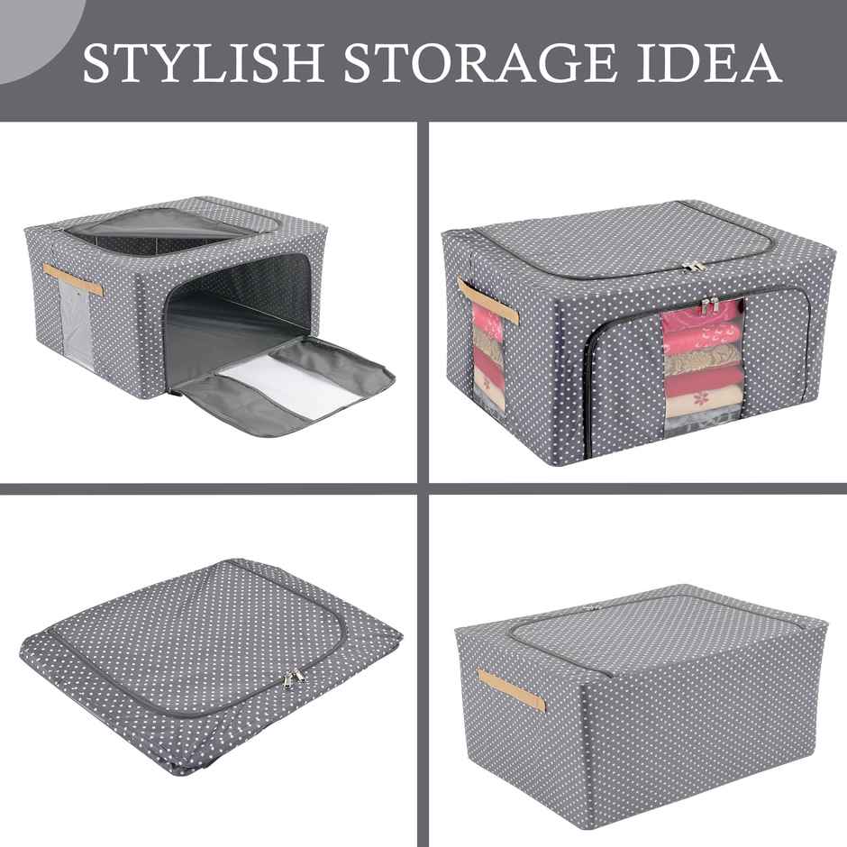 Kuber Industries 24L Clothes Storage Box | Wardrobe Organizer & Waterproof Storage | Grey Dot
