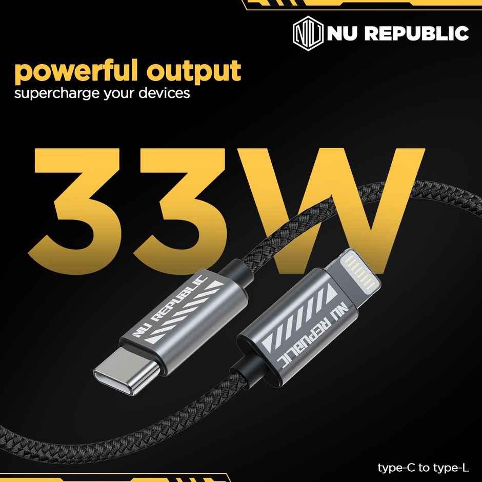 Nu Republic Blaze Flash 33W 1.25m Type C to Lightning Cable (Grey) -1 unit