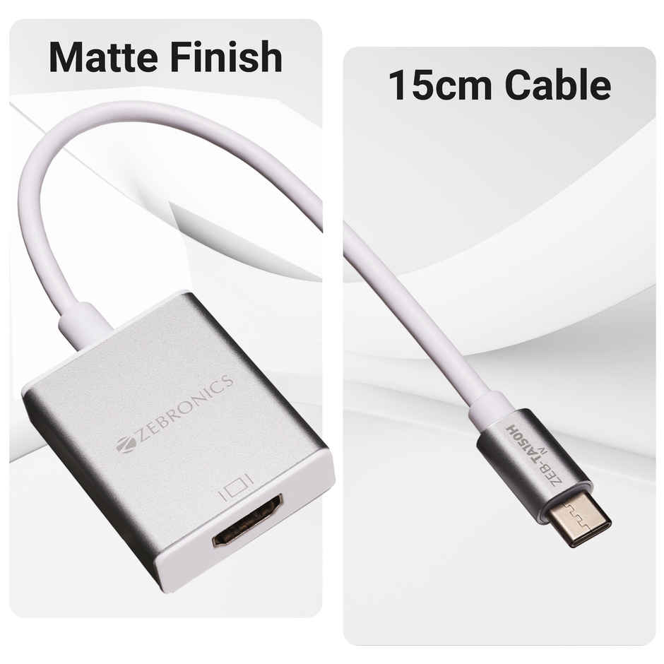 ZEBRONICS TA150H Type-C to HDMI 4K Adapter, 15cm, MacBook/DeX/Windows, Aluminium Design, White