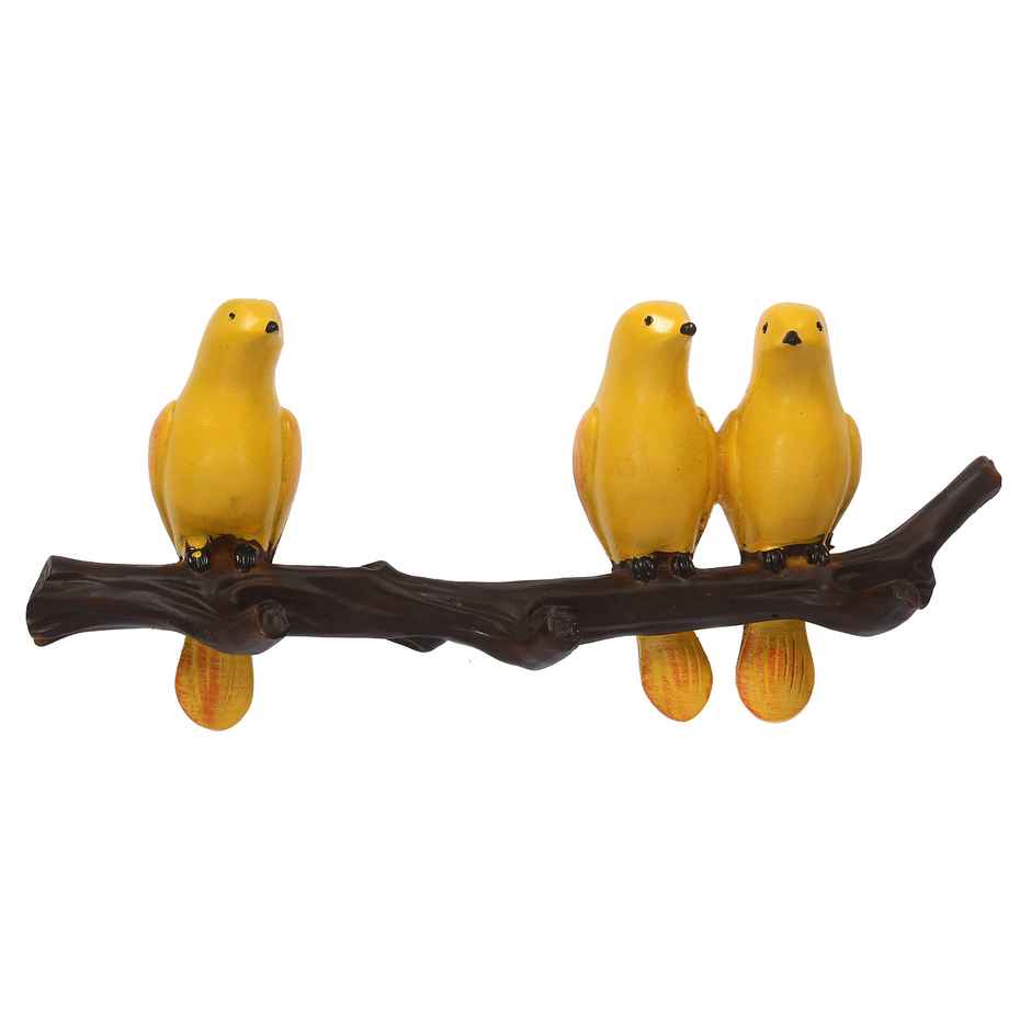 Resin 3 Yellow Birds Sitting on Tree Branch Key Holder with 3 Hooks | Ecraftindia