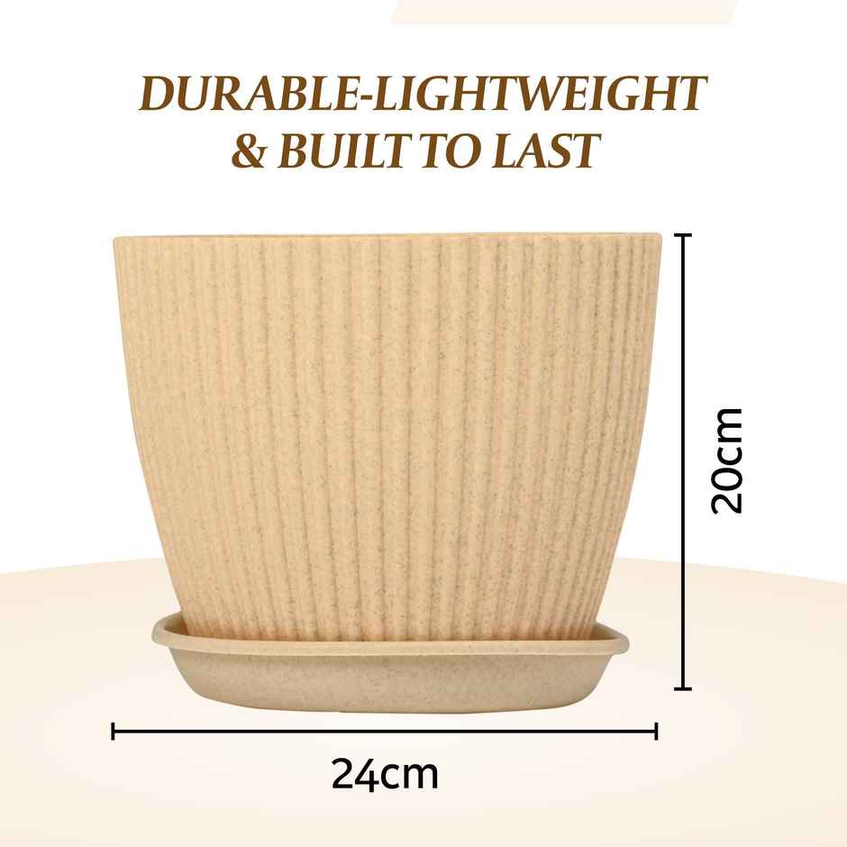Kuber Industries Pack of 2 Flower Pots with Bottom Tray | Planters for Garden | Beige | 9 Inch