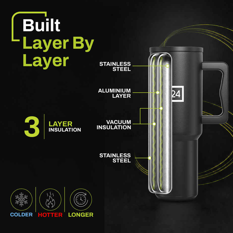 Go24 | Pexpo Stanzy ISI Certified Double Wall Insulated Stainless Steel Tumbler with Handle | 1.2 L