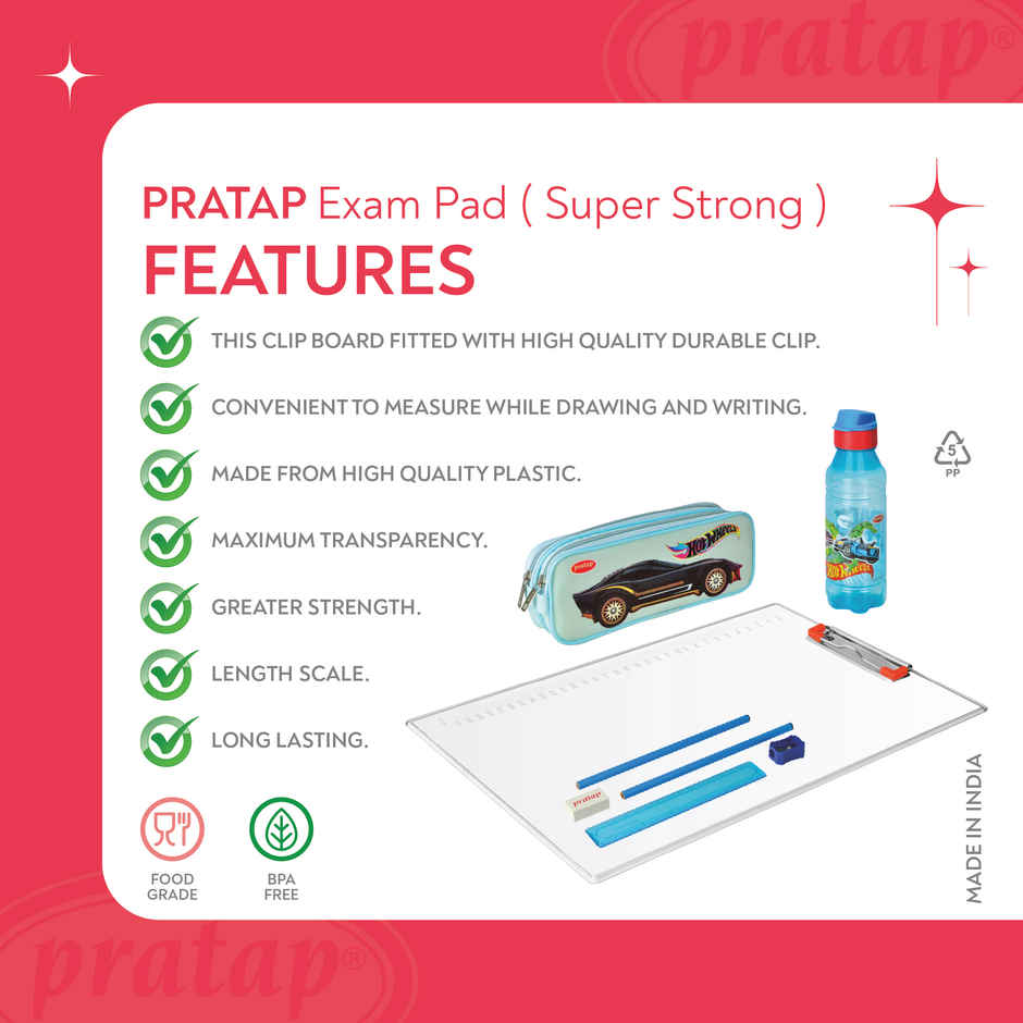 PRATAP Hot Wheels Super Strong Exam Pad Set With 500Ml Bottle ,Stationery, Double Zip Pouch(Blue)
