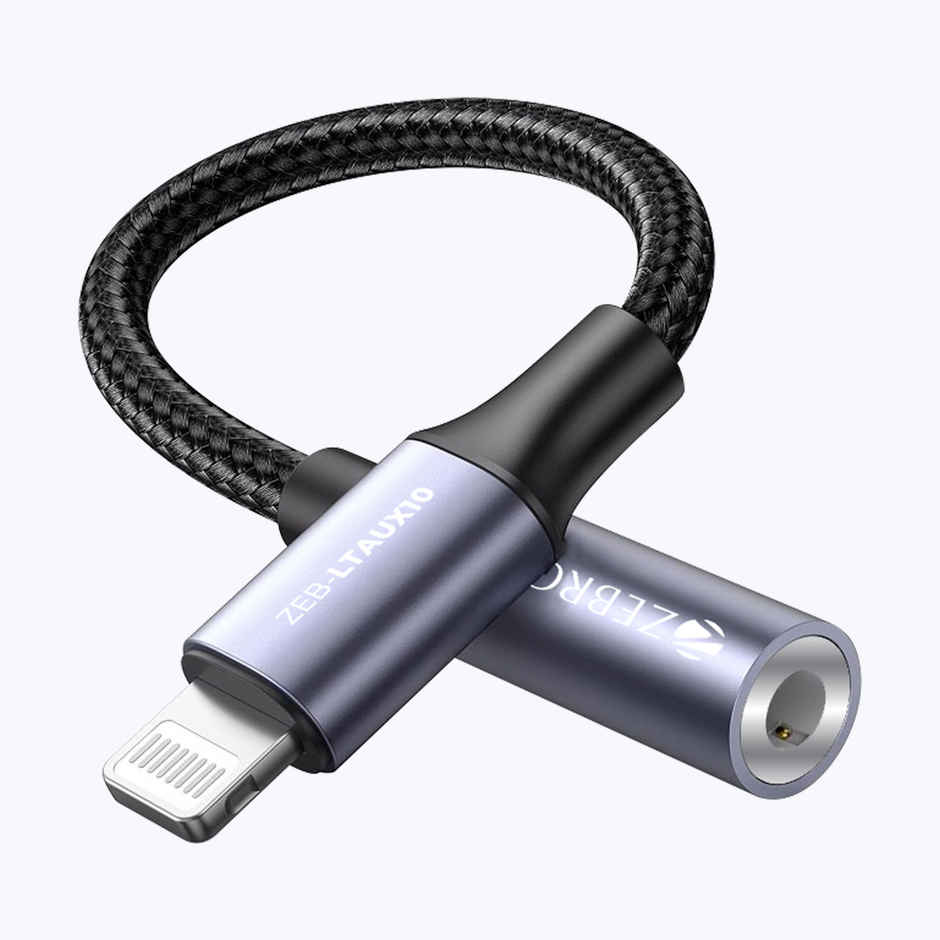 Zebronics LTAux10, Lightning to 3.5 mm Converter, Built-in DAC Chip, Braided Cable