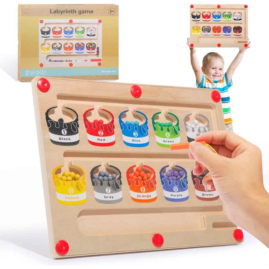 Kidology Wooden Magnetic Maze | Montessori Activity Busy Board Puzzle Toy For Kids - Number