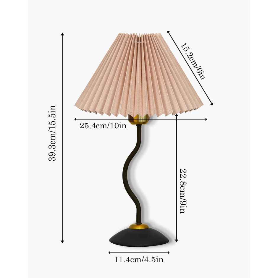 Homesake Matt Black Twister Metal Bedside Lamp | Pleated Jute Shade | Modern Table Light