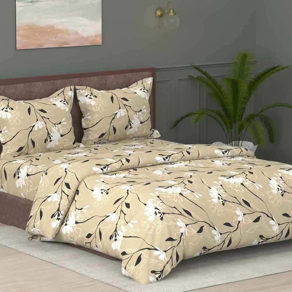 Raymond Home Beige Floral Comforter 110 TC Double Bedsheet with 2 Pillow Cover Bedding Set