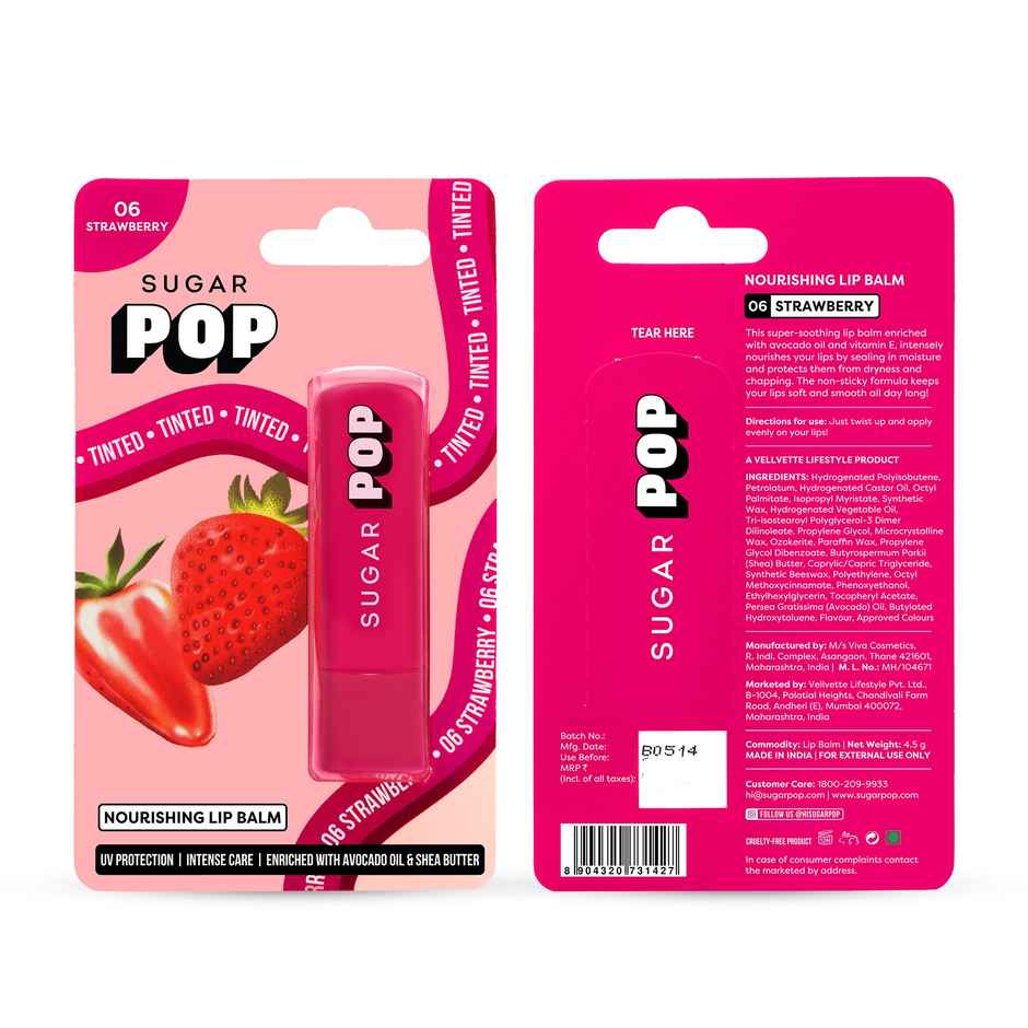 Sugar Pop Matte Lipcolour - 04 Raspberry(1.6ml) & Sugar Pop Nourishing Lip Balm 06 Strawberry(4.5gms) Combo