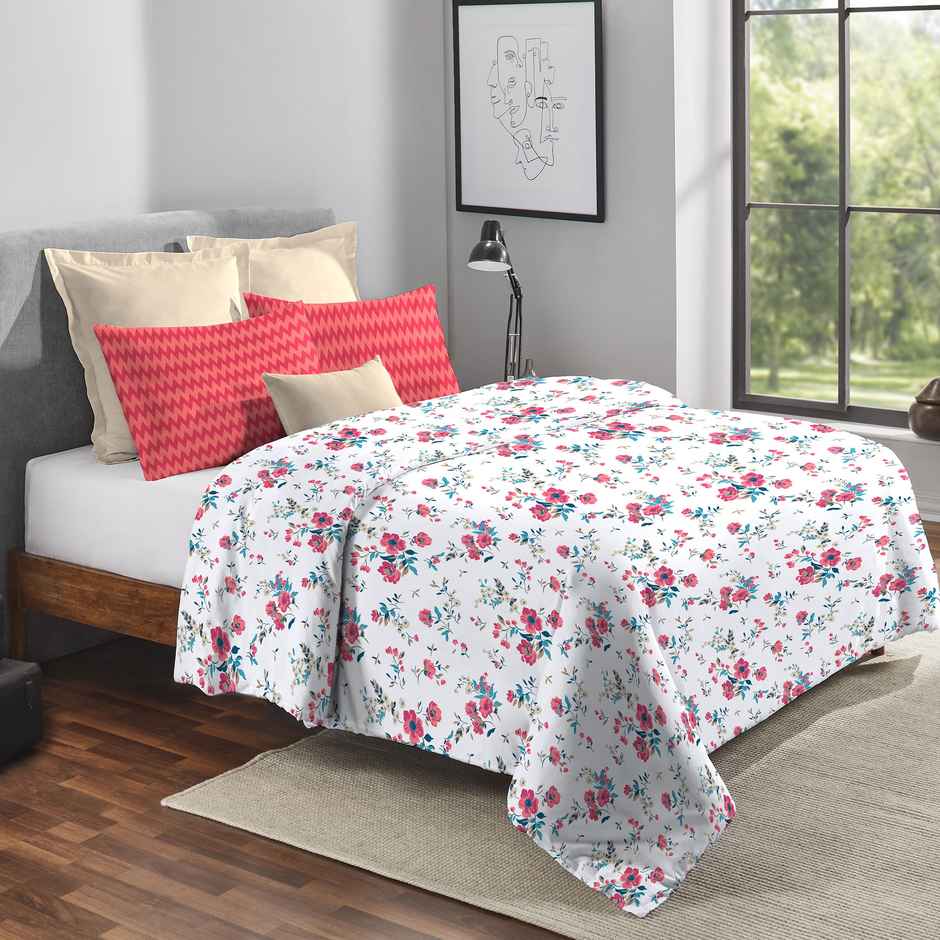 Mytrident Cotton AC Comforter | Printed Reversible Double Bed Comforter - Sunset Magenta
