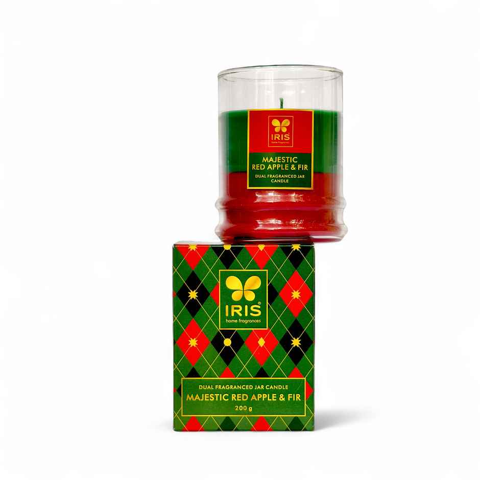 IRIS 2-in-1 Fragranced Jar Candle | Red Apple & Fir | 28 Hours Burn Time | Home Decor