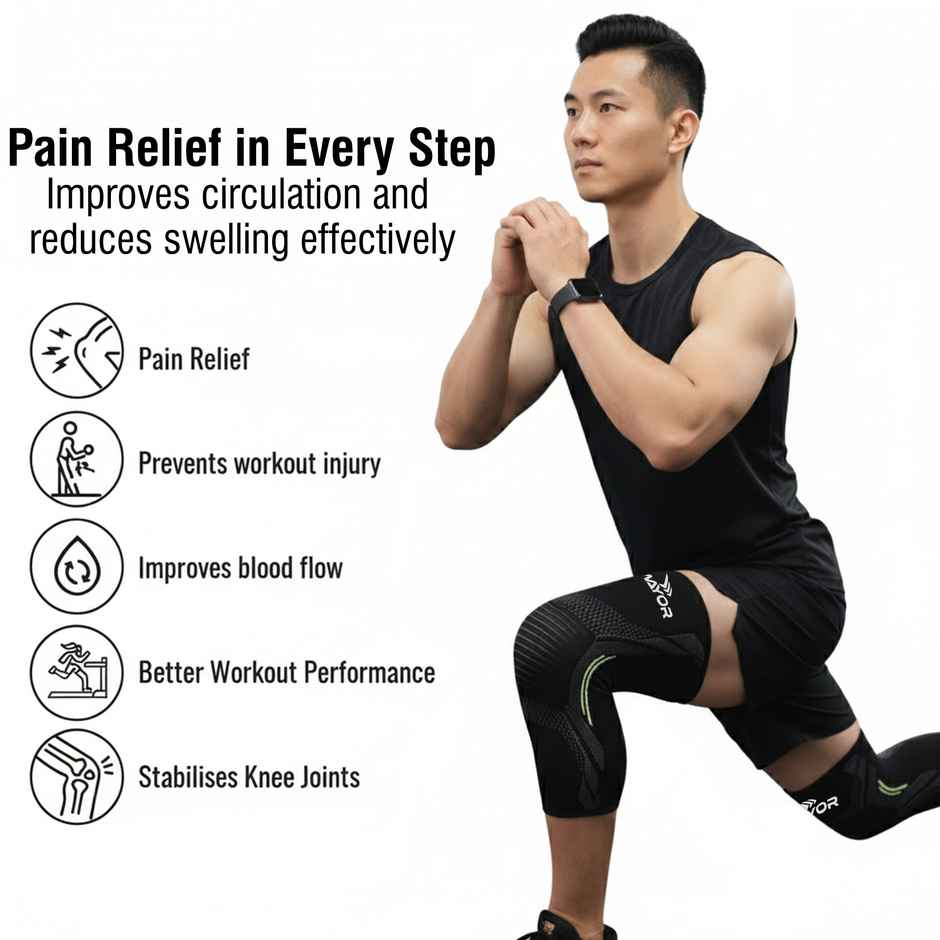 Mayor Active Knee Support | Pain Relief & Comfort for Gym, Running & Yoga Knee Support | Black