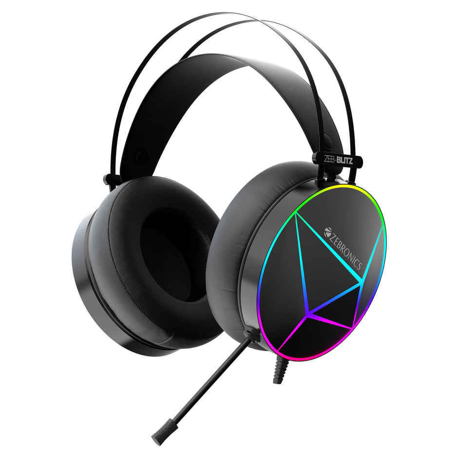 Zebronics Blitz Usb Gaming Wired On Ear Headphones With Mic & Dolby Atmos, Padded Cushions (Black)