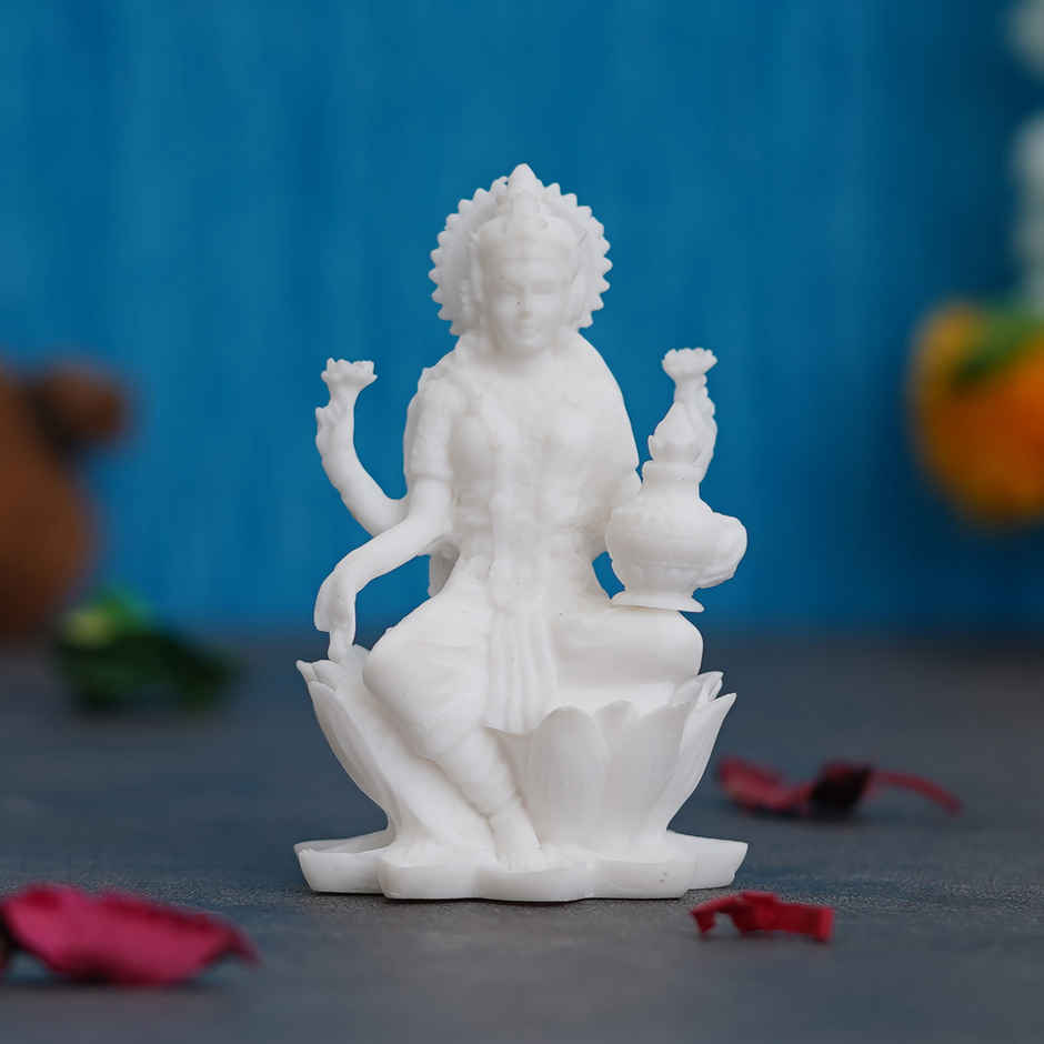 White Resin Goddess Laxmi Idol Sitting on Lotus- Laxmi Murti for Diwali | eCraftIndia
