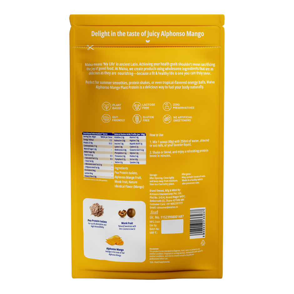 Maiva Pro Plant Protein Powder - Alphonso Mango