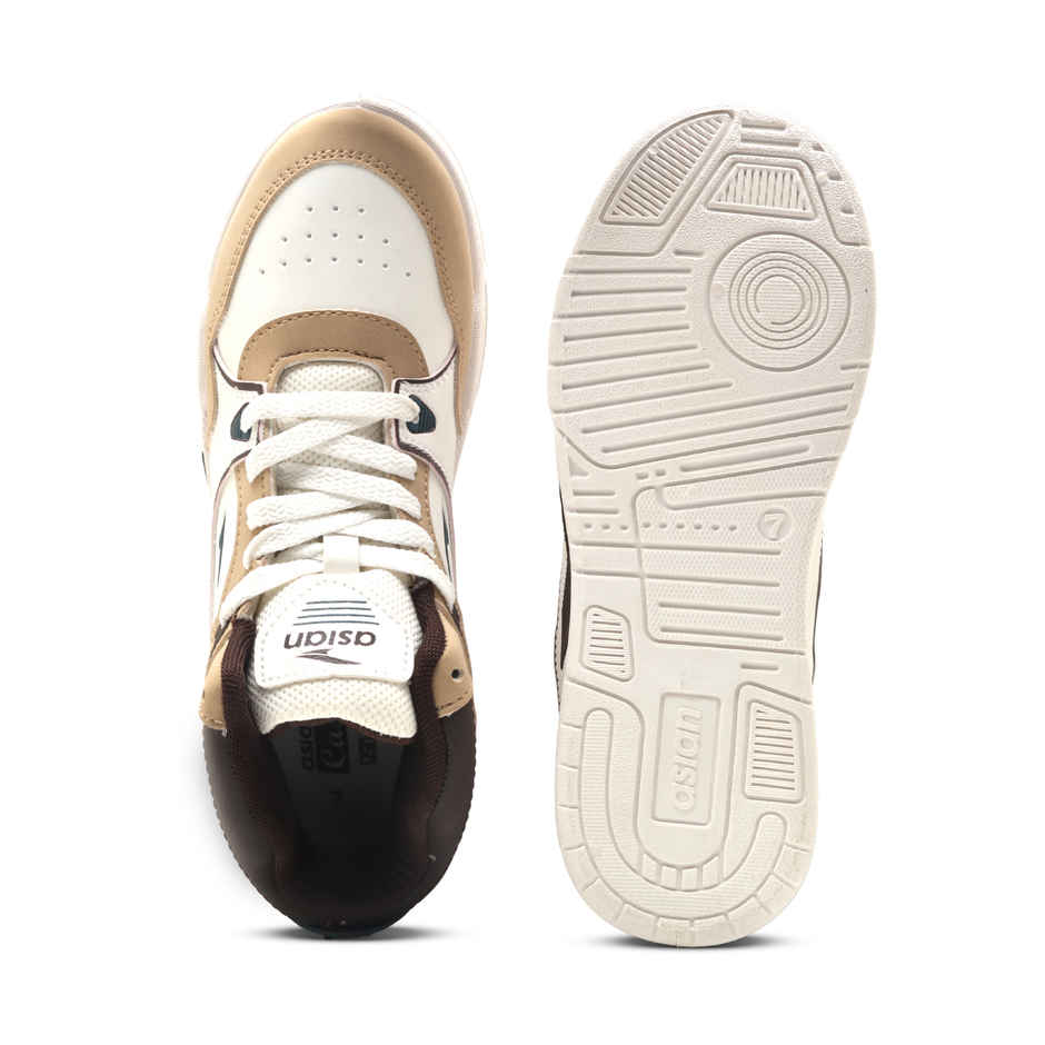 Asian Men's Casual Sneakers | Tango-11 | White and Beige - UK 8