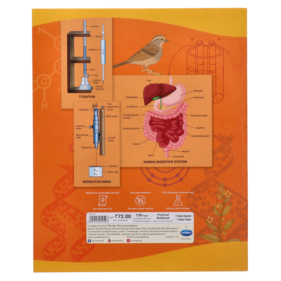 Navneet Youva Combined Practical Book 1 Ruled & 1 Plain side (21.5 x 26.5 cm, 128 Pages)
