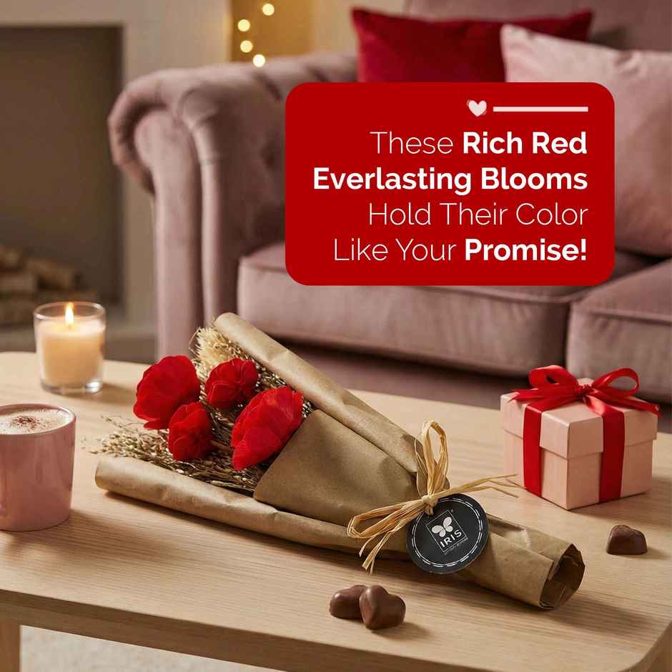 Everlasting Red Rose Love Dry Flower Bouquet with Fragrance Spray | Ideal for Gifting | IRIS