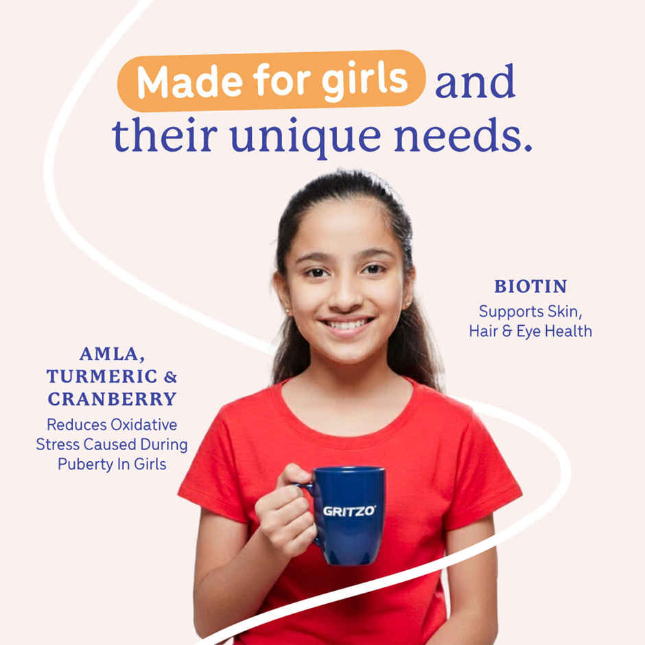 Gritzo Super Milk Growth+ | 10-12y Girls | 12g Protein Powder | Double Chocolate