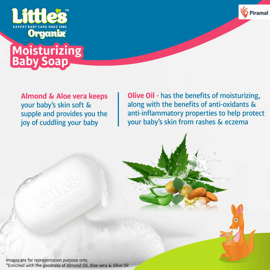Little's Organix Moisturizing Baby Soap | Organic Almond Oil - Olive Oil - Aloe Vera & Neem
