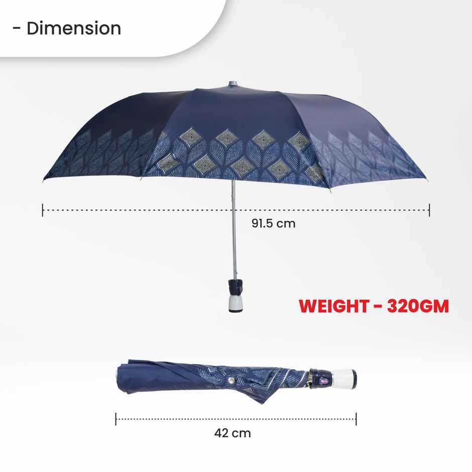 Cello Megha 21 Inch 2 Fold Mix Print Umbrella | Silver Navy Blue